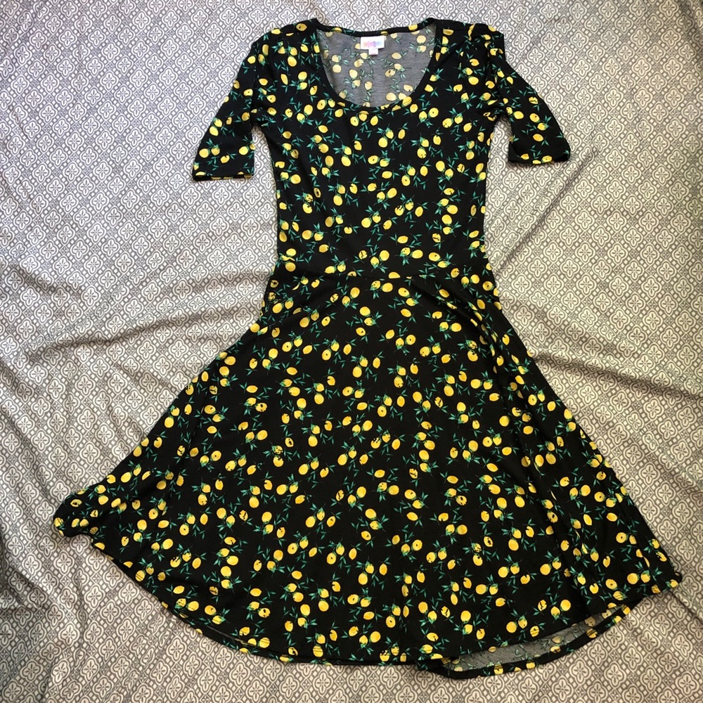 LulaRoe Nicole Black Lemon Dress